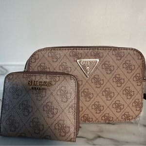 Guess Brown Logo Crossbody Purse and Wallet Set